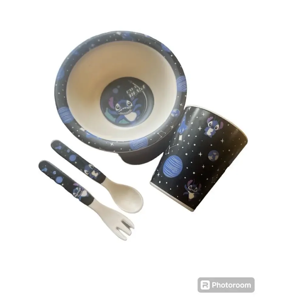 Disney Lilo and Stitch Kids 4 Piece Bamboo Fiber Dinnerware Set‎ Space Galaxy